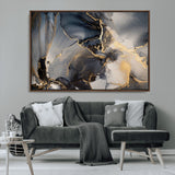 24068-MGV-CV-36X24-Luxury Abstract Wall Art – Gold & Gray Fluid Ink Painting Canvas, Modern Metallic Home Decor, Elegant Office or Living Room Accent