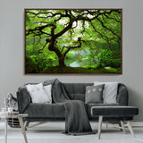 18094-MGV-CV-36X24-Emerald Canopy Wall Art – Panoramic Lush Green Tree Canvas Print, Serene Nature Decor for Office, Living Room or Meditation Space