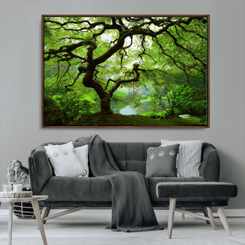 18094-MGV-CV-36X24-Emerald Canopy Wall Art – Panoramic Lush Green Tree Canvas Print, Serene Nature Decor for Office, Living Room or Meditation Space