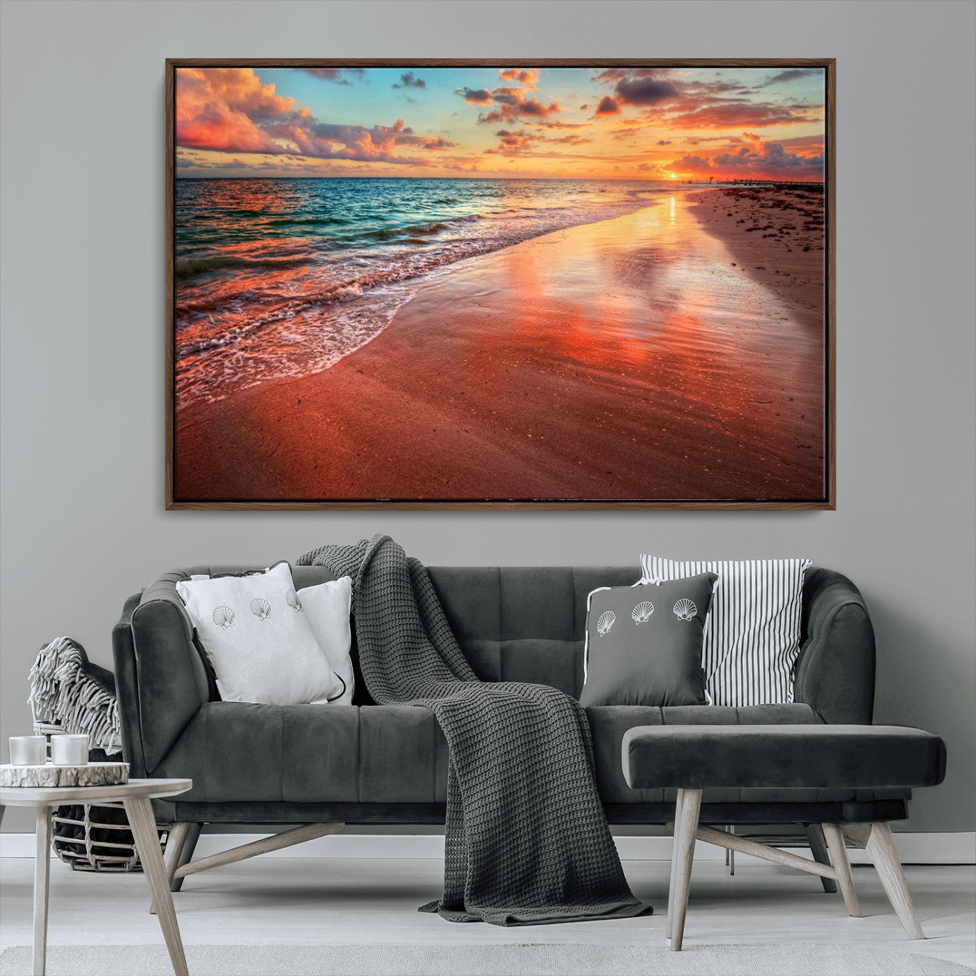 77723-MGV-CV-36X24-Sunset Beach Wall Art – Vibrant Ocean Canvas Print, Coastal Landscape Decor for Living Room, Bedroom or Office, Relaxing Tropical