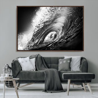 22702-MGV-CV-36X24-Black and White Ocean Wave Wall Art – Powerful Surf Curl Photography Canvas Print, Modern Coastal Decor for Living Room, Office or