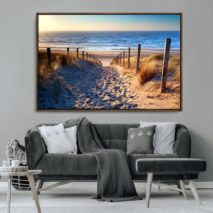 31889-MGV-CV-36X24-Sandy Beach Pathway Wall Art – Coastal Dune Fence and Ocean View Canvas Print, Relaxing Seaside Landscape Decor for Living Room or
