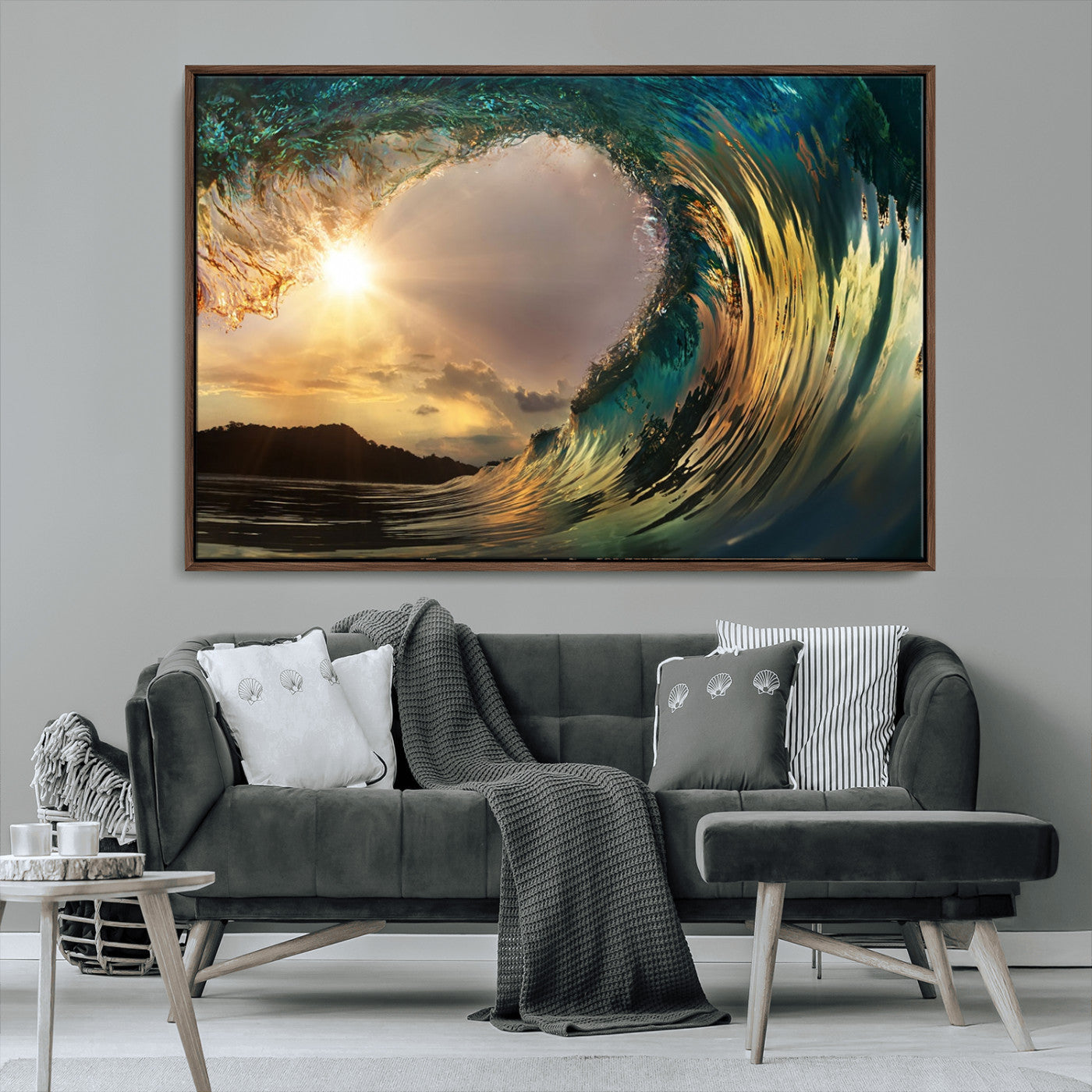 38256-MGV-CV-36X24-Ocean Wave Wall Art – Stunning Sunrise Through Curling Wave Canvas Print, Coastal Surf Photography Seascape Decor for Living Room,