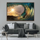 38256-MGV-CV-36X24-Ocean Wave Wall Art – Stunning Sunrise Through Curling Wave Canvas Print, Coastal Surf Photography Seascape Decor for Living Room,