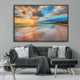 41572-MGV-CV-36X24-Sunset Beach Wall Art – Ocean Waves and Palm Trees Canvas Print, Tropical Coastal Sunset Seascape Decor for Living Room, Bedroom