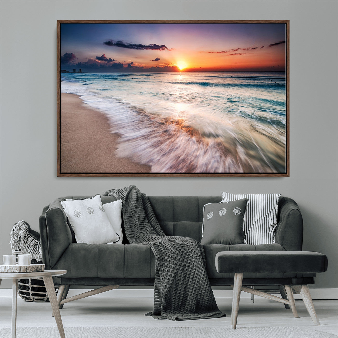 99906-MGV-CV-36X24-Morning Tide Canvas Print – Soft Sunrise Ocean Waves Wall Art, Coastal Serenity Decor for Home & Office