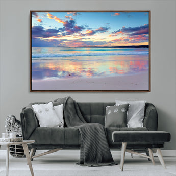 56723-MGV-CV-36X24-Serene Sunset Beach Wall Art – Panoramic Coastal Canvas Print, Peaceful Ocean Reflection Decor for Living Room, Bedroom or Office