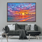 72836-MGV-CV-36X24-Fiery Sunset Beach Wall Art – Panoramic Vibrant Ocean Canvas Print, Dramatic Coastal Decor for Living Room, Bedroom or Office