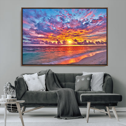 72836-MGV-CV-36X24-Fiery Sunset Beach Wall Art – Panoramic Vibrant Ocean Canvas Print, Dramatic Coastal Decor for Living Room, Bedroom or Office