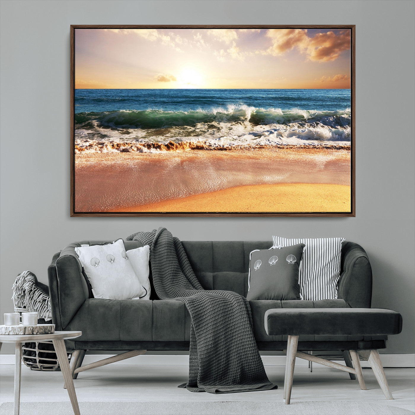 79005-MGV-CV-36X24-Golden Sunrise Ocean Waves Wall Art – Panoramic Seashore Canvas Print, Calming Coastal Decor for Home, Office or Relaxation Space