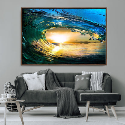 19378-MGV-CV-36X24-Ocean Wave Sunset Wall Art – Vibrant Surf and Golden Horizon Canvas Print, Coastal Seascape Photography for Living Room, Bedroom,