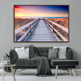 60625-MGV-CV-36X24-Beach Boardwalk Sunrise Wall Art – Coastal Pathway to Ocean Canvas Print, Seaside Landscape Decor for Home or Office
