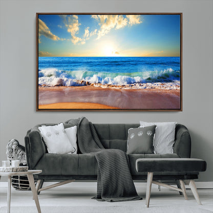 50522-MGV-CV-36X24-Ocean Sunrise Wall Art – Peaceful Beach Waves and Golden Horizon Canvas Print, Coastal Seascape Decor for Home or Office