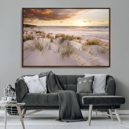 61246-MGV-CV-36X24-Coastal Sand Dunes Wall Art – Serene Beach Sunset Canvas Print with Grasses and Ocean View, Tranquil Seaside Decor for Living Room