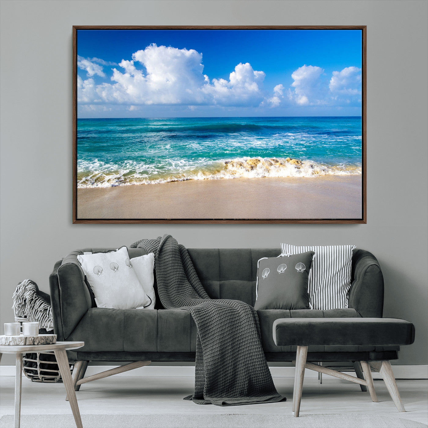 60364-MGV-CV-36X24-Tropical Ocean Wave Wall Art – Serene Blue Sea and White Sand Beach Canvas Print, Coastal Landscape Decor for Living Room, Bedroom