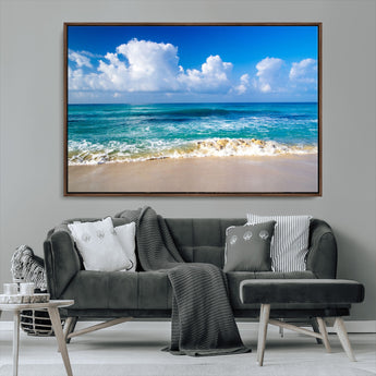 60364-MGV-CV-36X24-Tropical Ocean Wave Wall Art – Serene Blue Sea and White Sand Beach Canvas Print, Coastal Landscape Decor for Living Room, Bedroom