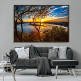 71863-MGV-CV-36X24-Lake Sunset Wall Art – Scenic Nature Canvas Print with Trees and Golden Sky, Serene Landscape Decor for Living Room, Bedroom or