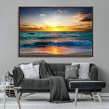 50627-MGV-CV-36X24-Ocean Sunset Wall Art – Serene Beach Canvas Print with Waves and Golden Sky, Coastal Decor for Living Room or Office