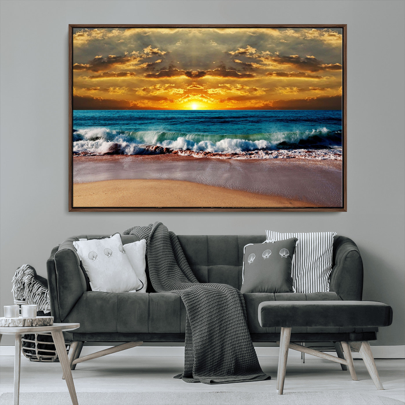 83389-MGV-CV-36X24-Ocean Sunrise Wall Art – Vibrant Beach Waves Canvas Print, Coastal Seascape Decor for Living Room or Office