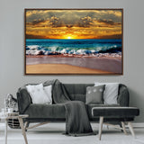 83389-MGV-CV-36X24-Ocean Sunrise Wall Art – Vibrant Beach Waves Canvas Print, Coastal Seascape Decor for Living Room or Office