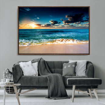 88985-MGV-CV-36X24-Ocean Sunset Wall Art – Tranquil Beach Waves Canvas Print, Coastal Seascape Decor for Living Room or Office