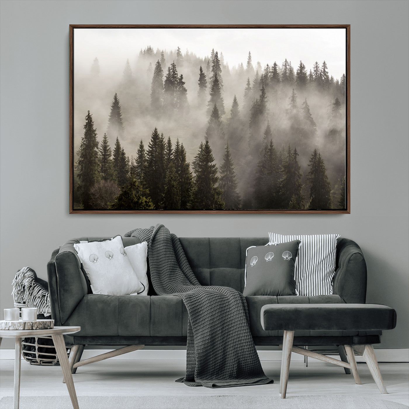 62862-MGV-CV-36X24-Misty Forest Wall Art – Tranquil Pine Tree Canvas Print with Mountain Fog, Nature Landscape Artwork for Living Room, Bedroom, or