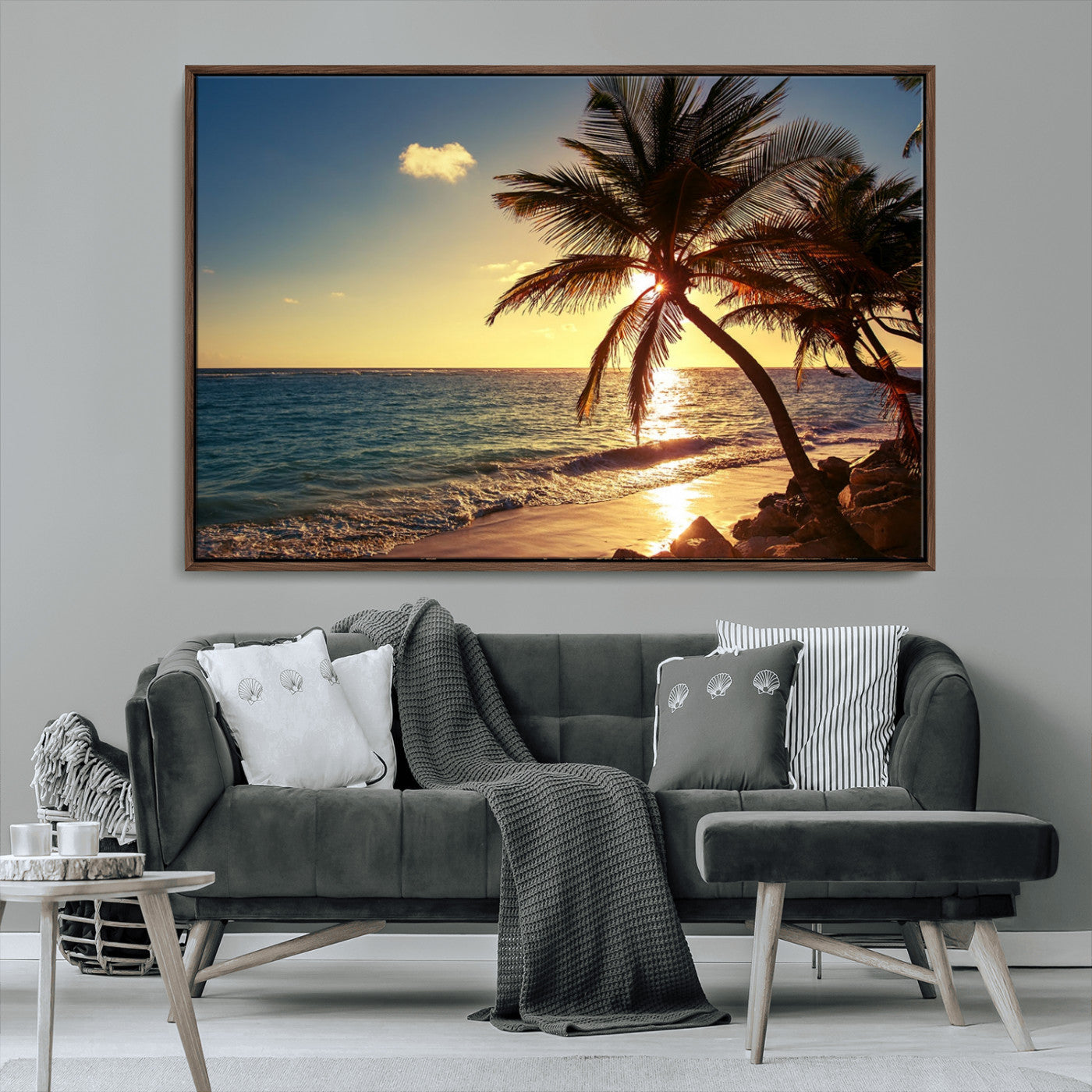 82710-MGV-CV-36X24-Palm Tree Sunset Beach Wall Art – Tropical Ocean Canvas Print, Coastal Paradise Seascape Decor for Living Room or Office Wall