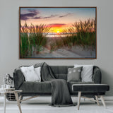 25576-MGV-CV-36X24-Beach Grass Sunset Wall Art – Coastal Sand Dune Landscape Canvas Print, Ocean View Nature Decor for Living Room or Office Wall
