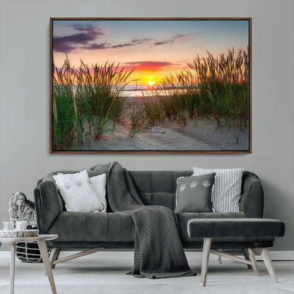 25576-MGV-CV-36X24-Beach Grass Sunset Wall Art – Coastal Sand Dune Landscape Canvas Print, Ocean View Nature Decor for Living Room or Office Wall