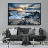 17902-MGV-CV-36X24-Rocky Shore Ocean Sunset Wall Art – Coastal Seascape Canvas Print, Nature Beach Decor for Living Room or Office