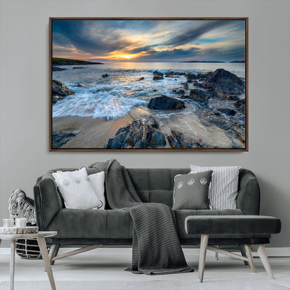 17902-MGV-CV-36X24-Rocky Shore Ocean Sunset Wall Art – Coastal Seascape Canvas Print, Nature Beach Decor for Living Room or Office