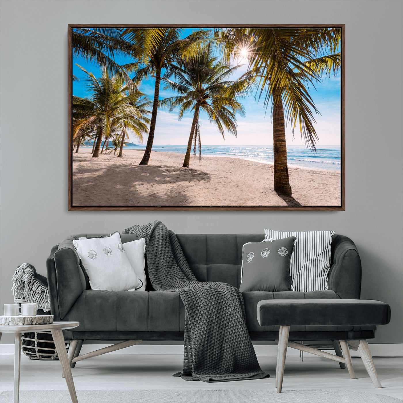 98175-MGV-CV-36X24-Tropical Palm Beach Wall Art – Relaxing Ocean Shore Canvas Print with Palm Trees, Coastal Summer Decor for Living Room, Bedroom or