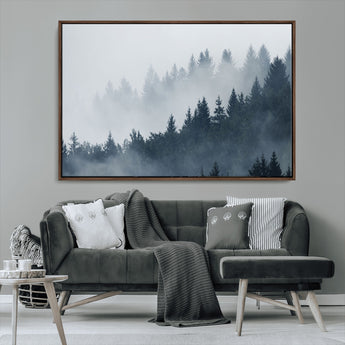 23671-MGV-CV-36X24-Misty Forest Wall Art – Serene Foggy Pine Trees Landscape Canvas Print, Tranquil Nature Decor for Living Room, Bedroom or Office