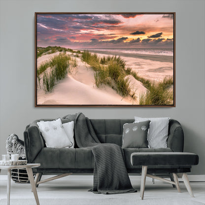 60570-MGV-CV-36X24-Beach Sunset Wall Art – Coastal Sand Dunes and Ocean Horizon Canvas Print, Tranquil Seascape Photography Decor for Living Room or