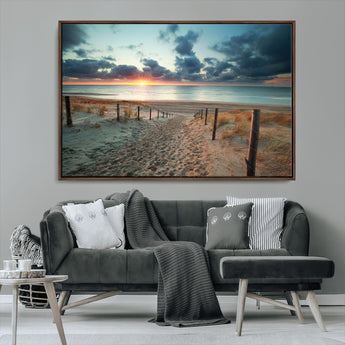 25788-MGV-CV-36X24-Sunset Beach Path Wall Art – Scenic Coastal Dunes and Ocean Canvas Print, Tranquil Seaside Landscape Decor for Living Room or