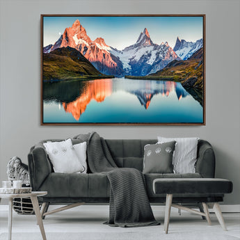88453-MGV-CV-36X24-Mountain Lake Wall Art – Snow-Capped Peaks Reflected in Alpine Water Canvas Print, Nature Landscape Wall Decor for Living Room or