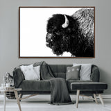 68780-MGV-CV-36X24-Bison Close-Up Wall Art – Black and White Buffalo Canvas Print, Rustic Wildlife Photography Decor for Living Room, Office, or