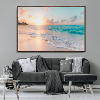 89767-MGV-CV-36X24-Ocean Sunset Wall Art – Serene Beach Canvas Print with Pastel Sky and Waves, Coastal Seascape Artwork for Bedroom, Living Room, or