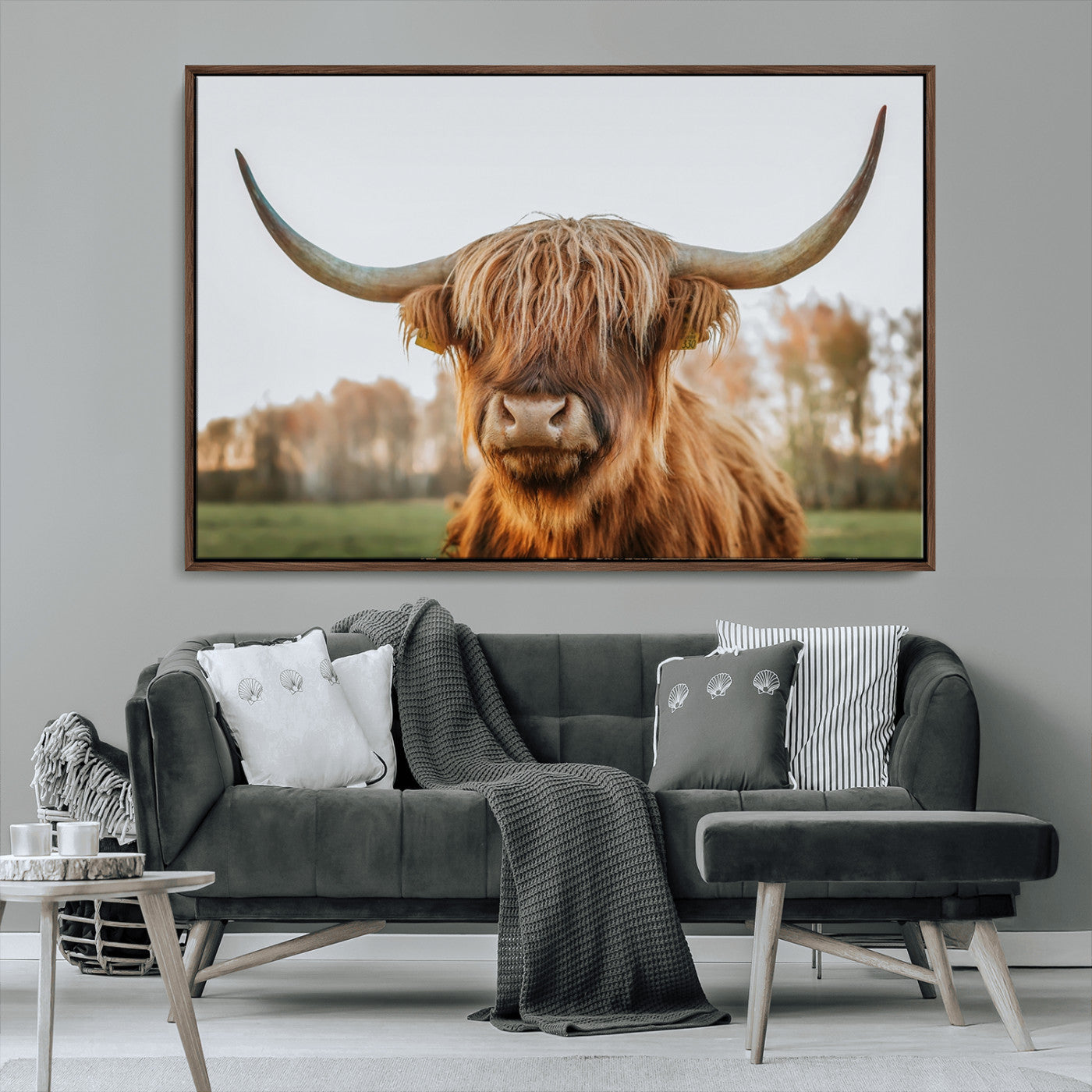 64824-MGV-CV-36X24-Highland Cow Wall Art – Rustic Scottish Bull Canvas Print, Farmhouse Animal Decor for Living Room, Bedroom, Office or Cabin
