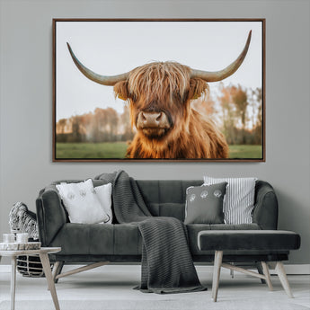 64824-MGV-CV-36X24-Highland Cow Wall Art – Rustic Scottish Bull Canvas Print, Farmhouse Animal Decor for Living Room, Bedroom, Office or Cabin