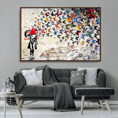88654-MGV-CV-36X24-Butterfly Explosion Graffiti Wall Art – Street Art Canvas Print, Colorful Butterfly Spray Mural, Modern Abstract Urban Wall Decor