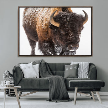 65605-MGV-CV-36X24-Snow Bison Wall Art – Close Up Buffalo Canvas Print, Rustic Western Wildlife Photography, Farmhouse Cabin Lodge Decor for Living