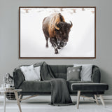 19889-MGV-CV-36X24-Snow Bison Wall Art – Majestic Buffalo Winter Landscape Canvas Print, Rustic Wildlife Photography Decor for Cabin, Lodge, Living