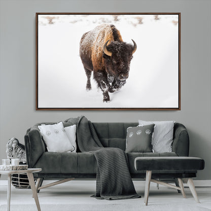 19889-MGV-CV-36X24-Snow Bison Wall Art – Majestic Buffalo Winter Landscape Canvas Print, Rustic Wildlife Photography Decor for Cabin, Lodge, Living