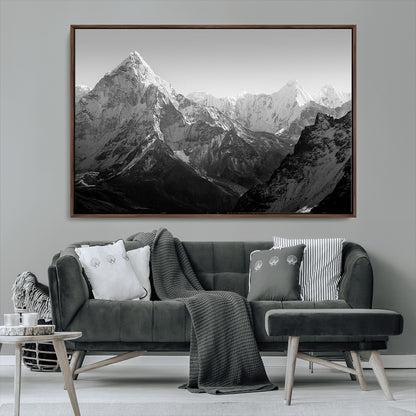 10775-MGV-CV-36X24-Snow Capped Mountain Wall Art – Black and White Canvas Print of Majestic Peaks, Nature Landscape Photography for Office, Bedroom,