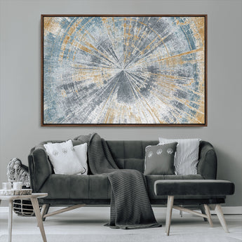 17631-MGV-CV-36X24-Radiant Burst Wall Art – Abstract Sunburst Canvas Print in Blue and Gold, Modern Geometric Painting for Living Room, Office or
