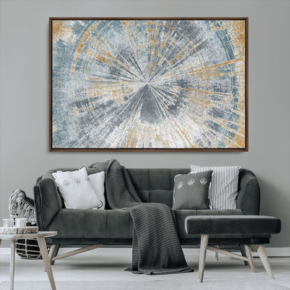 17631-MGV-CV-36X24-Radiant Burst Wall Art – Abstract Sunburst Canvas Print in Blue and Gold, Modern Geometric Painting for Living Room, Office or