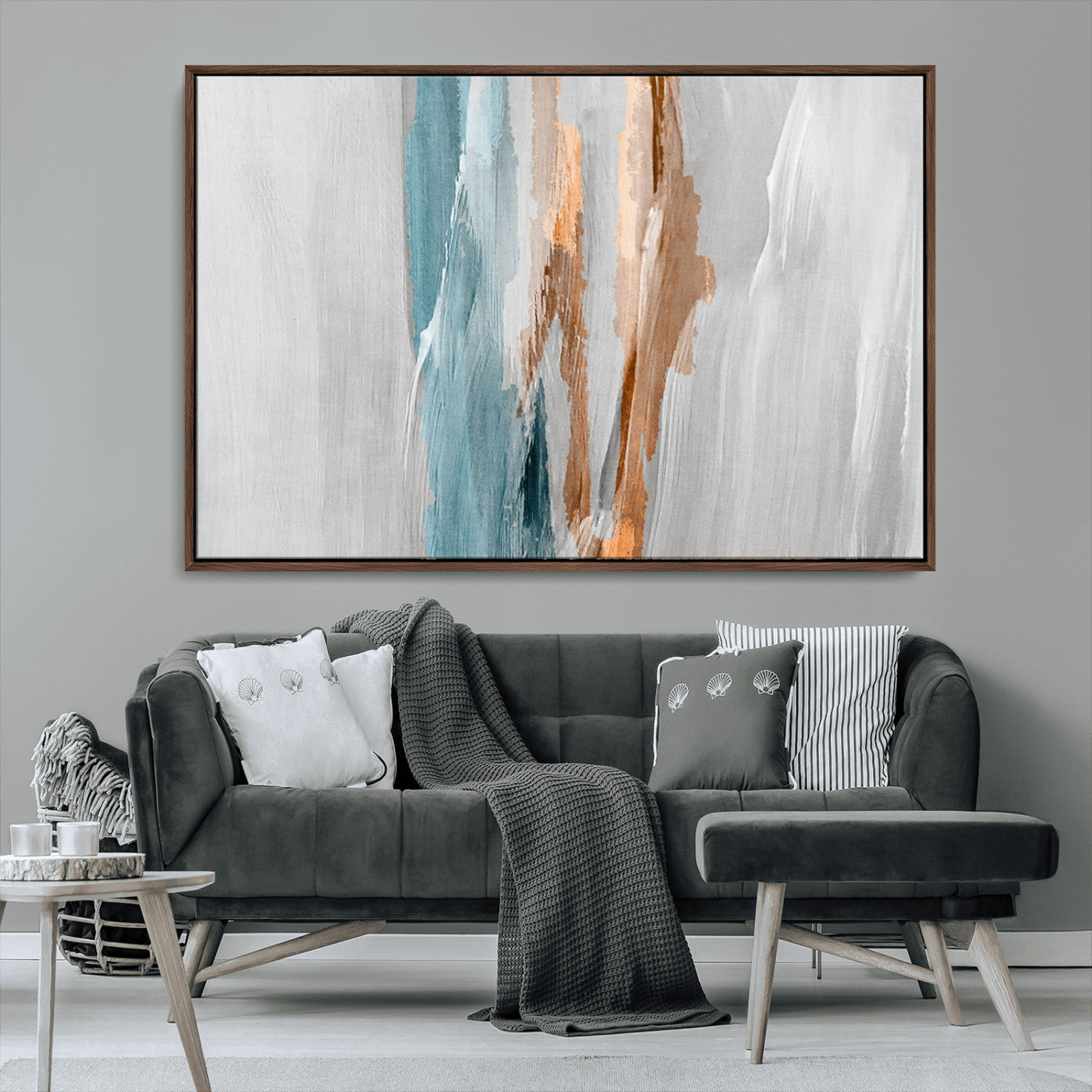66154-MGV-CV-36X24-Abstract Brushstroke Wall Art – Modern Teal and Gold Canvas Print, Minimalist Contemporary Painting for Living Room, Bedroom, or
