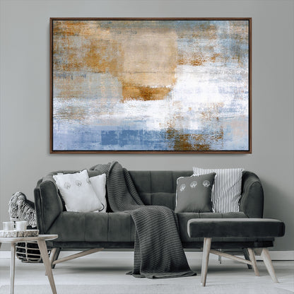 72354-MGV-CV-36X24-Blue and Gold Abstract Wall Art – Modern Minimalist Canvas Print, Textured Contemporary Painting for Living Room, Bedroom, or
