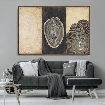 77785-MGV-CV-36X24-Tree Ring Abstract Wall Art – Rustic Wood Growth Pattern Canvas Prints, Modern Nature-Inspired Decor for Living Room or Office